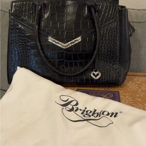 Brighton Black Croc-Embossed Satchel